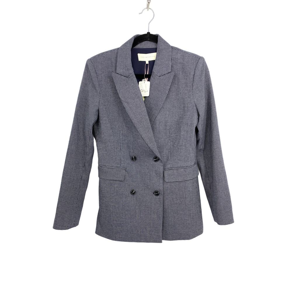 Frenchmauve X Free People Daphne Blazer Womens M Navy Blue Houndstooth $198 NEW